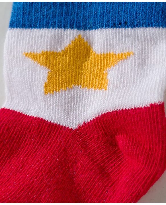 Cute Walk by Babyhug Knit Ankle Length Anti Bacterial Socks with Star & Stripe Design Pack of 3 - Red Navy Blue & White