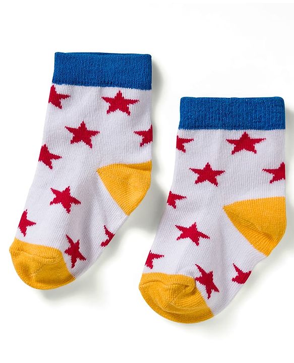 Cute Walk by Babyhug Knit Ankle Length Anti Bacterial Socks with Star & Stripe Design Pack of 3 - Red Navy Blue & White