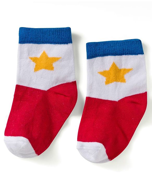 Cute Walk by Babyhug Knit Ankle Length Anti Bacterial Socks with Star & Stripe Design Pack of 3 - Red Navy Blue & White