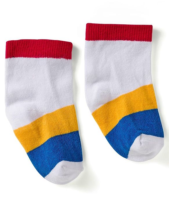 Cute Walk by Babyhug Knit Ankle Length Anti Bacterial Socks with Star & Stripe Design Pack of 3 - Red Navy Blue & White