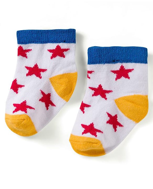 Cute Walk by Babyhug Knit Ankle Length Anti Bacterial Socks with Star & Stripe Design Pack of 3 - Red Navy Blue & White