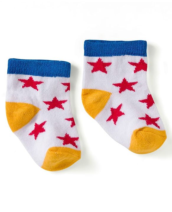 Cute Walk by Babyhug Knit Ankle Length Anti Bacterial Socks with Star & Stripe Design Pack of 3 - Red Navy Blue & White