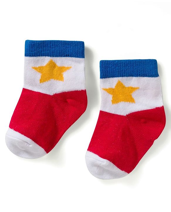 Cute Walk by Babyhug Knit Ankle Length Anti Bacterial Socks with Star & Stripe Design Pack of 3 - Red Navy Blue & White