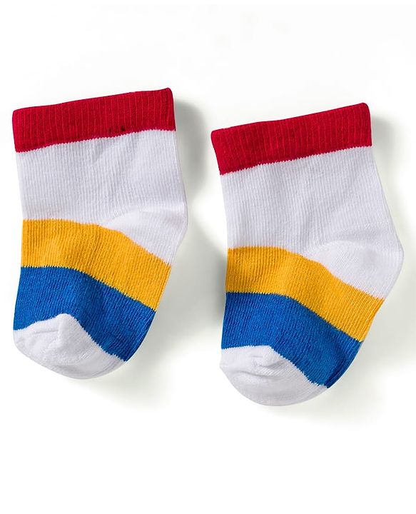 Cute Walk by Babyhug Knit Ankle Length Anti Bacterial Socks with Star & Stripe Design Pack of 3 - Red Navy Blue & White