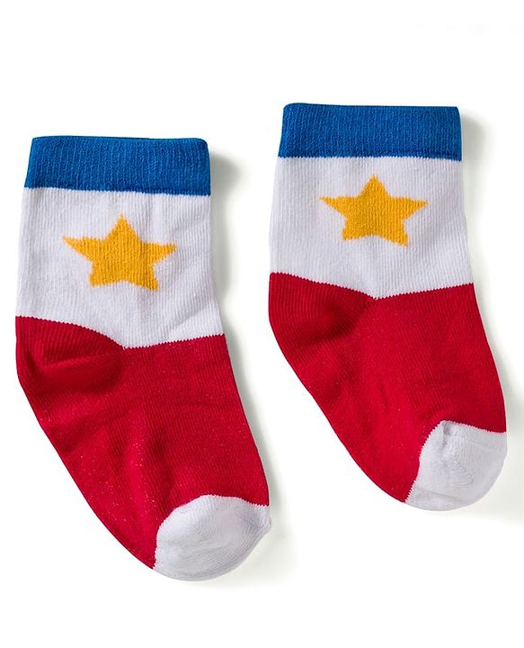 Cute Walk by Babyhug Knit Ankle Length Anti Bacterial Socks with Star & Stripe Design Pack of 3 - Red Navy Blue & White