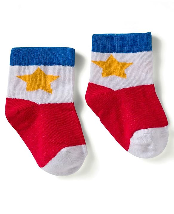 Cute Walk by Babyhug Knit Ankle Length Anti Bacterial Socks with Star & Stripe Design Pack of 3 - Red Navy Blue & White