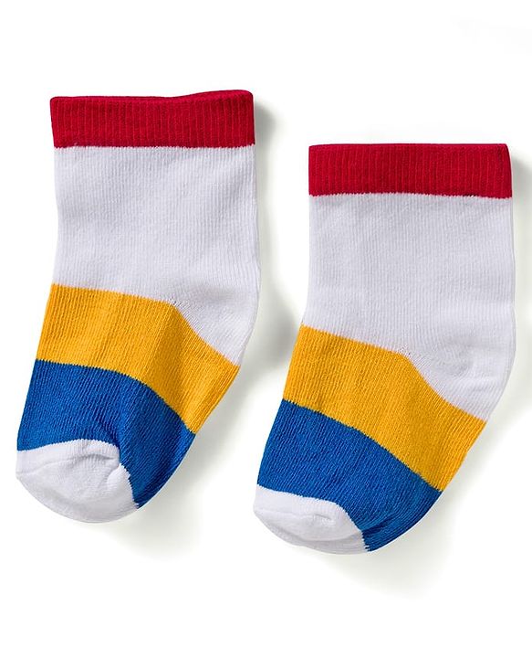 Cute Walk by Babyhug Knit Ankle Length Anti Bacterial Socks with Star & Stripe Design Pack of 3 - Red Navy Blue & White