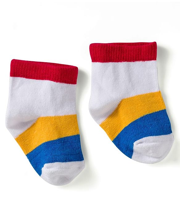 Cute Walk by Babyhug Knit Ankle Length Anti Bacterial Socks with Star & Stripe Design Pack of 3 - Red Navy Blue & White