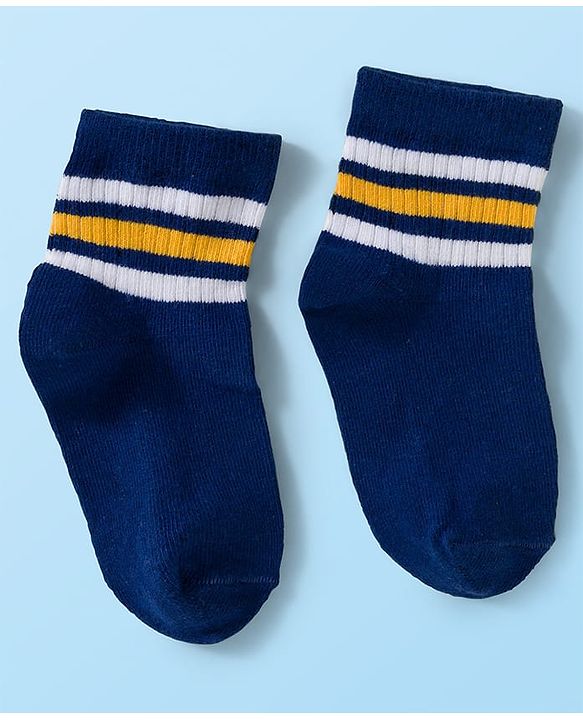 Cute Walk by Babyhug Knit Ankle Length Anti Bacterial Socks with Stripes Pack of 3 - Green White & Blue
