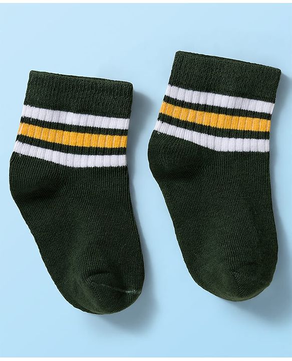 Cute Walk by Babyhug Knit Ankle Length Anti Bacterial Socks with Stripes Pack of 3 - Green White & Blue