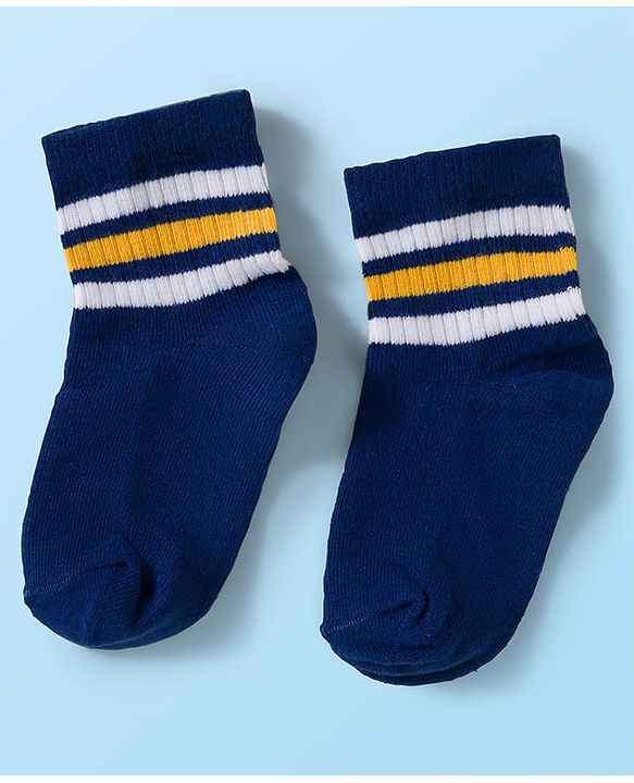 Cute Walk by Babyhug Knit Ankle Length Anti Bacterial Socks with Stripes Pack of 3 - Green White & Blue