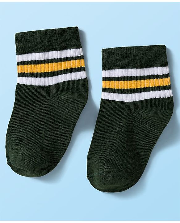 Cute Walk by Babyhug Knit Ankle Length Anti Bacterial Socks with Stripes Pack of 3 - Green White & Blue
