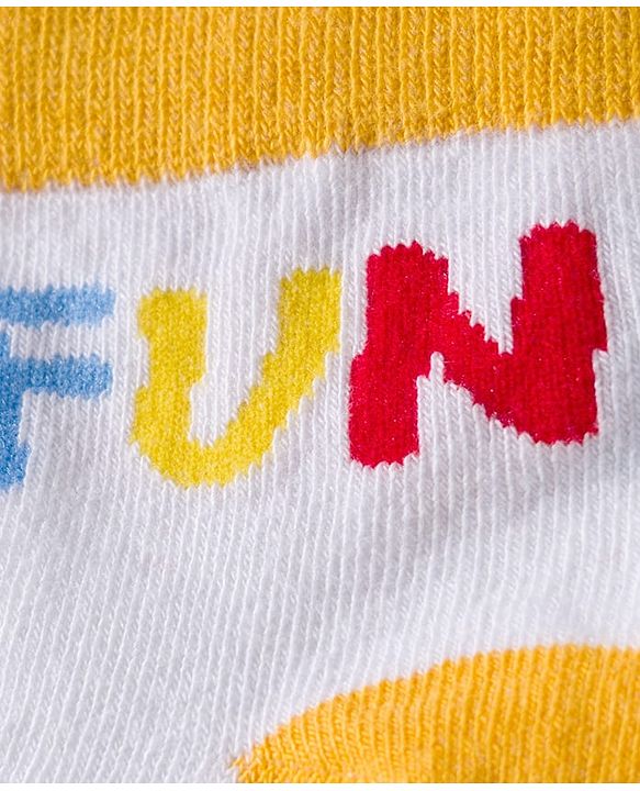 Cute Walk by Babyhug Knit Ankle Length Anti Bacterial Socks with Fun & Stripe Design Pack of 3 -Yellow  Blue & White