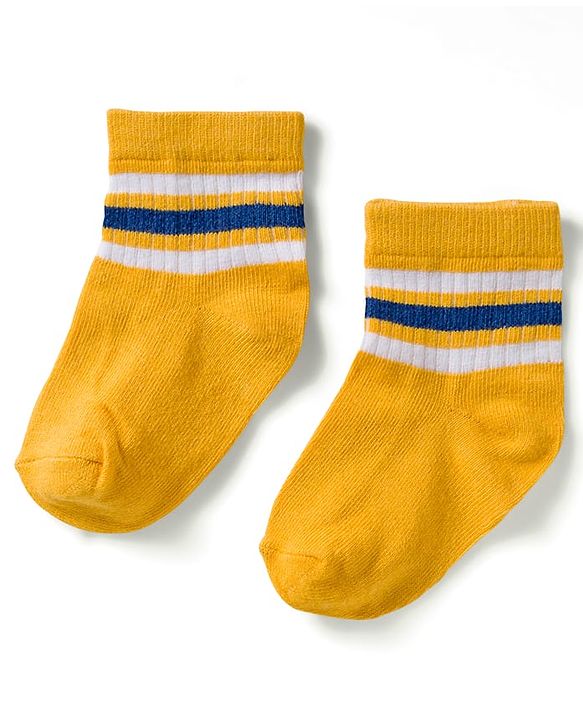 Cute Walk by Babyhug Knit Ankle Length Anti Bacterial Socks with Fun & Stripe Design Pack of 3 -Yellow  Blue & White