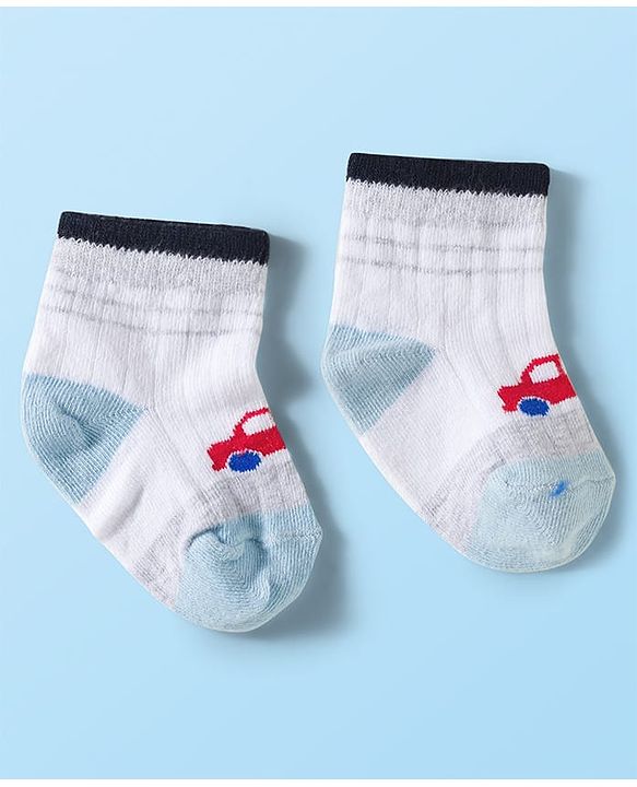 Cute Walk by Babyhug Knit Ankle Length Anti Bacterial Socks with Stripes & Car Design Pack of 3 - Multicolor