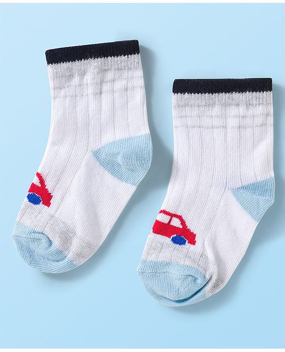 Cute Walk by Babyhug Knit Ankle Length Anti Bacterial Socks with Stripes & Car Design Pack of 3 - Multicolor