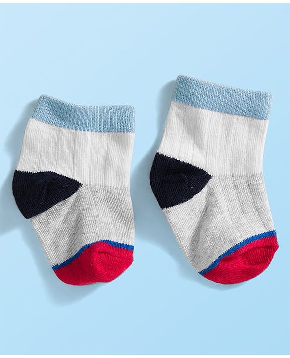 Cute Walk by Babyhug Knit Ankle Length Anti Bacterial Socks with Stripes & Text Design Pack of 3 - White & Light Blue