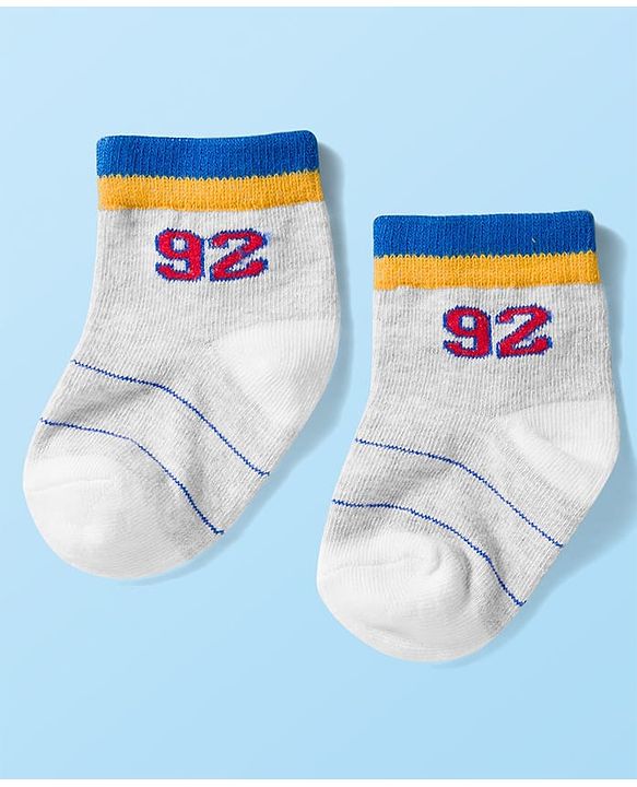Cute Walk by Babyhug Knit Ankle Length Anti Bacterial Socks with Stripes & Text Design Pack of 3 - White & Light Blue