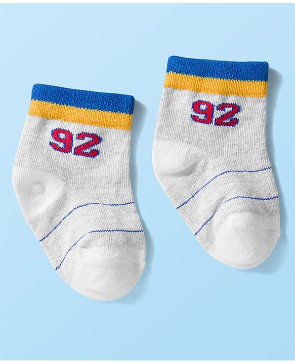 Cute Walk by Babyhug Knit Ankle Length Anti Bacterial Socks with Stripes & Text Design Pack of 3 - White & Light Blue