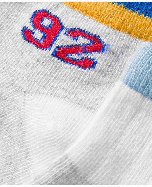 Cute Walk by Babyhug Knit Ankle Length Anti Bacterial Socks with Stripes & Text Design Pack of 3 - White & Light Blue