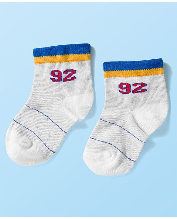 Cute Walk by Babyhug Knit Ankle Length Anti Bacterial Socks with Stripes & Text Design Pack of 3 - White & Light Blue