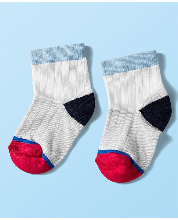 Cute Walk by Babyhug Knit Ankle Length Anti Bacterial Socks with Stripes & Text Design Pack of 3 - White & Light Blue