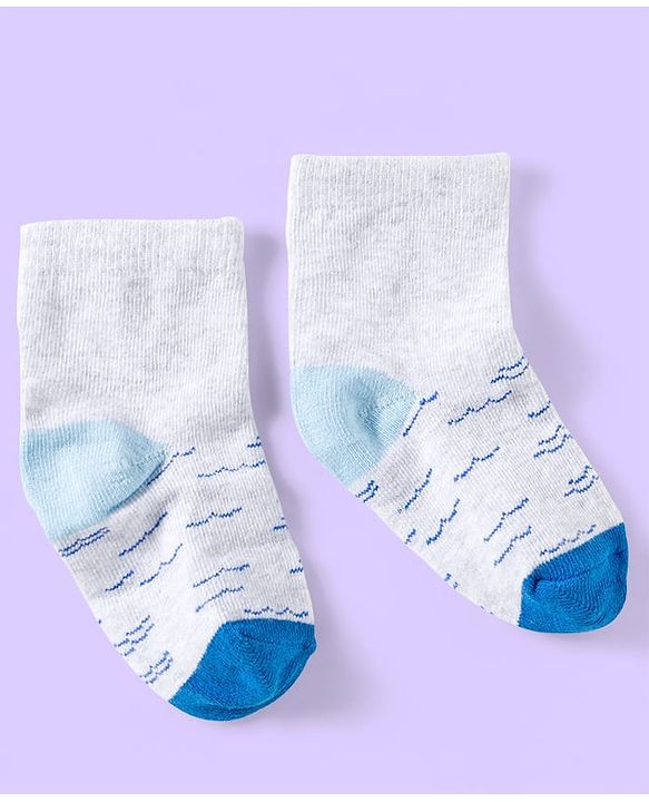 Cute Walk by Babyhug Knit Ankle Length Anti Bacterial Socks with Abstract & Ahoy Text Design Pack of 3 -Light Blue & White