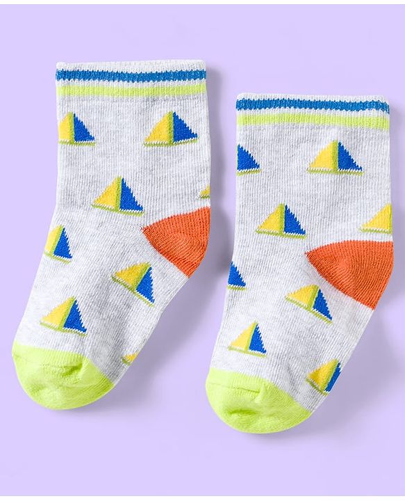 Cute Walk by Babyhug Knit Ankle Length Anti Bacterial Socks with Abstract & Ahoy Text Design Pack of 3 -Light Blue & White