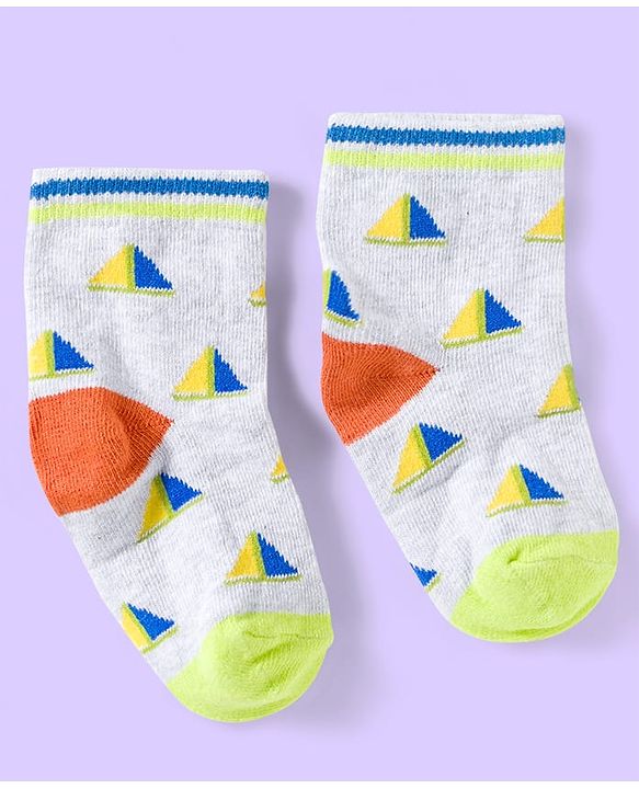 Cute Walk by Babyhug Knit Ankle Length Anti Bacterial Socks with Abstract & Ahoy Text Design Pack of 3 -Light Blue & White