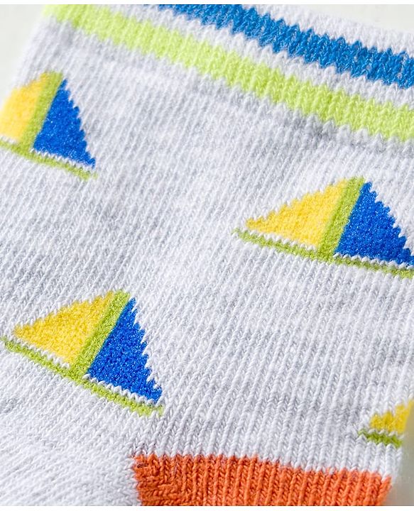 Cute Walk by Babyhug Knit Ankle Length Anti Bacterial Socks with Abstract & Ahoy Text Design Pack of 3 -Light Blue & White