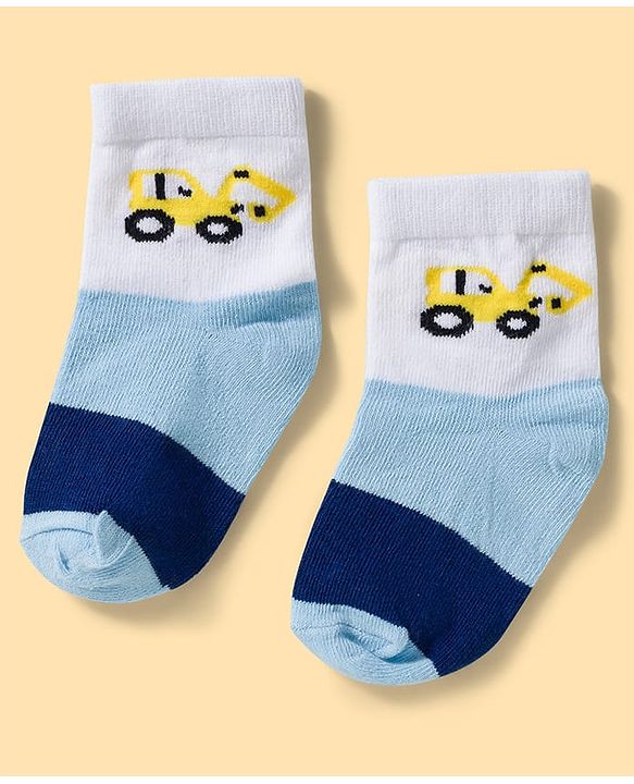 Cute Walk by Babyhug Knit Ankle Length Anti Bacterial Socks with Stripes & Vehicle Design Pack of 3 - Multicolor