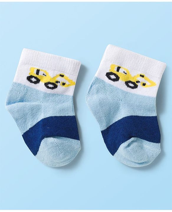 Cute Walk by Babyhug Knit Ankle Length Anti Bacterial Socks with Stripes & Vehicle Design Pack of 3 - Multicolor