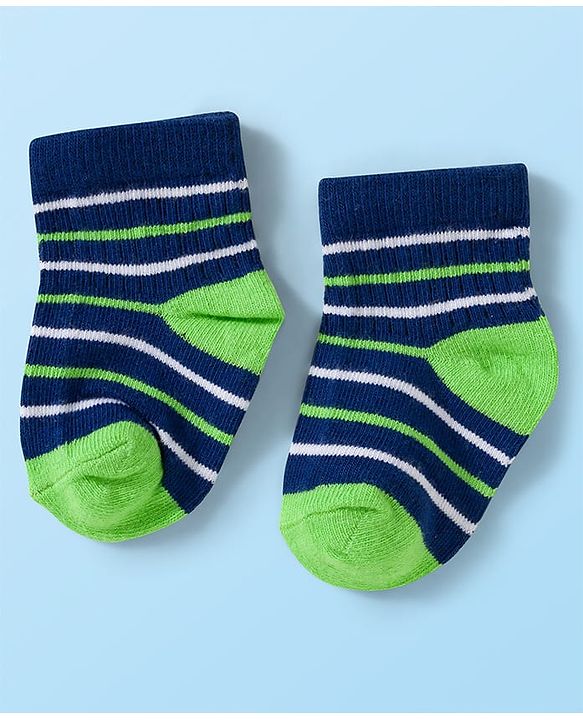 Cute Walk by Babyhug Knit Ankle Length Anti Bacterial Socks with Stripes & Vehicle Design Pack of 3 - Multicolor