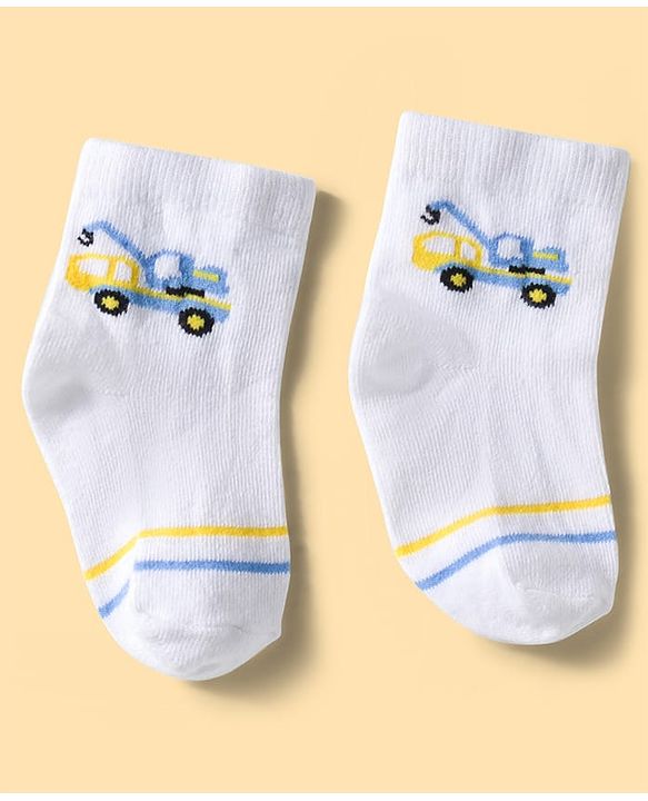 Cute Walk by Babyhug Knit Ankle Length Anti Bacterial Socks with Stripes & Vehicle Design Pack of 3 - Multicolor