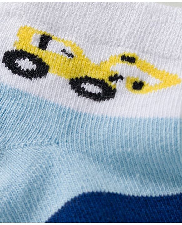 Cute Walk by Babyhug Knit Ankle Length Anti Bacterial Socks with Stripes & Vehicle Design Pack of 3 - Multicolor