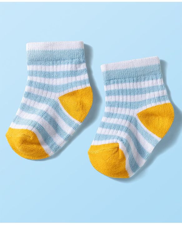 Cute Walk by Babyhug Knit Ankle Length Anti Bacterial Socks with Stripes & Vehicle Design Pack of 3 - Navy Blue & Light Blue