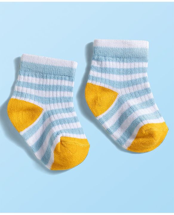 Cute Walk by Babyhug Knit Ankle Length Anti Bacterial Socks with Stripes & Vehicle Design Pack of 3 - Navy Blue & Light Blue