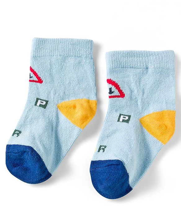 Cute Walk by Babyhug Knit Ankle Length Anti Bacterial Socks with Vehicle Design Pack of 3 - Red & Light Blue