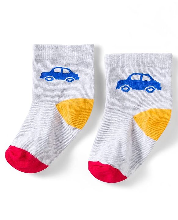 Cute Walk by Babyhug Knit Ankle Length Anti Bacterial Socks with Vehicle Design Pack of 3 - Red & Light Blue