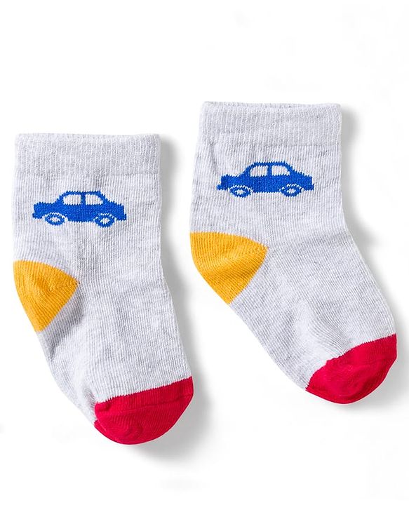 Cute Walk by Babyhug Knit Ankle Length Anti Bacterial Socks with Vehicle Design Pack of 3 - Red & Light Blue
