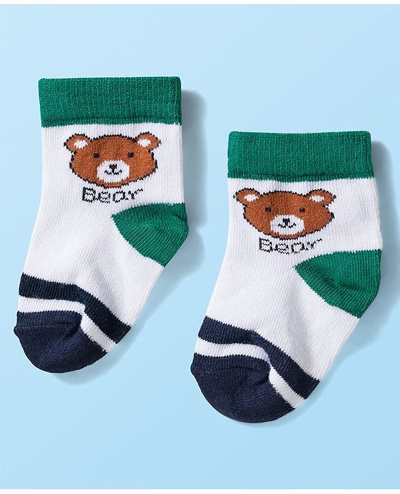 Cute Walk by Babyhug Knit Ankle Length Anti Bacterial Socks with Stripes & Bear Design Pack of 5 - Yellow & Green