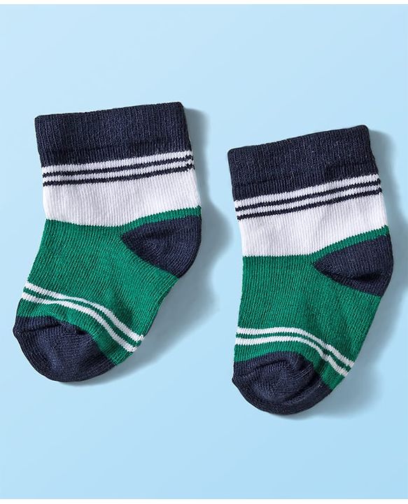 Cute Walk by Babyhug Knit Ankle Length Anti Bacterial Socks with Stripes & Bear Design Pack of 5 - Yellow & Green