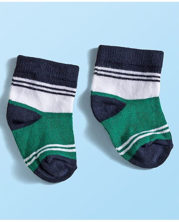 Cute Walk by Babyhug Knit Ankle Length Anti Bacterial Socks with Stripes & Bear Design Pack of 5 - Yellow & Green