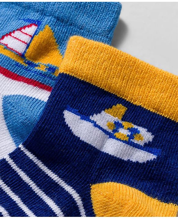 Cute Walk by Babyhug Knit Anti Bacterial Ankle Length Socks With Boat Design Pack of 3 - Multicolor