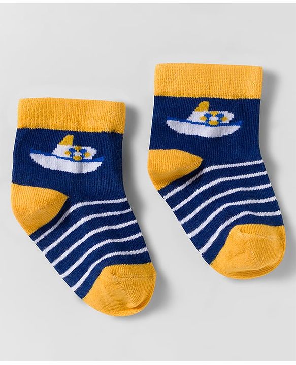 Cute Walk by Babyhug Knit Anti Bacterial Ankle Length Socks With Boat Design Pack of 3 - Multicolor