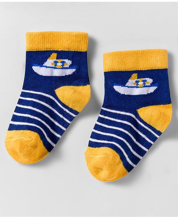 Cute Walk by Babyhug Knit Anti Bacterial Ankle Length Socks With Boat Design Pack of 3 - Multicolor