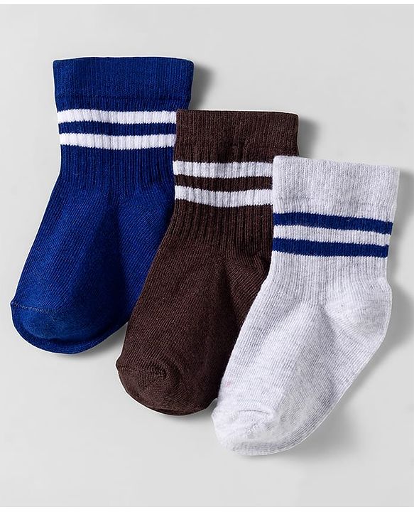 Cute Walk by Babyhug Knit Anti Bacterial Ankle Length Striped Socks Pack of 3 - Multicolor