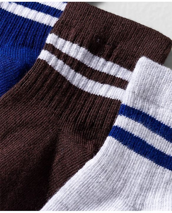 Cute Walk by Babyhug Knit Anti Bacterial Ankle Length Striped Socks Pack of 3 - Multicolor