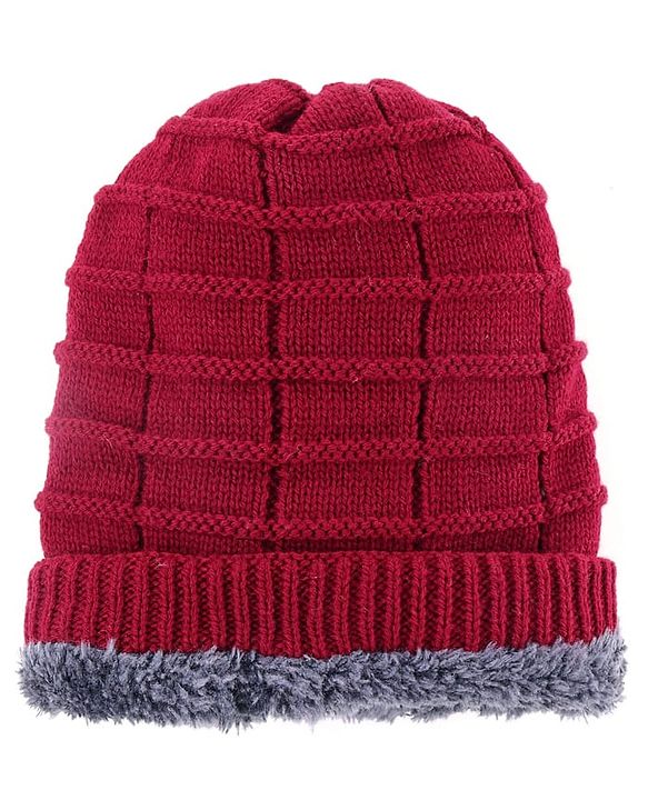 Pine Kids Knit Woollen Cap & Muffler Set Maroon - Diameter 14 cm