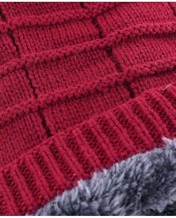 Pine Kids Knit Woollen Cap & Muffler Set Maroon - Diameter 14 cm